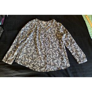 Christopher & Banks Womens Size Large Button-Up Floral Black & White Blouse